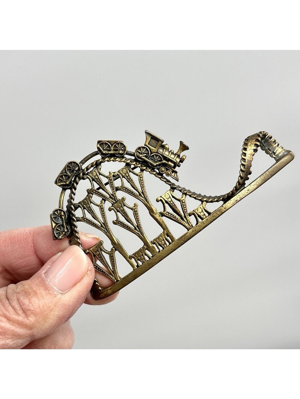 Roller Coaster Pin Brooch Amusement Park Train Railroad 3" Large Summer Fun